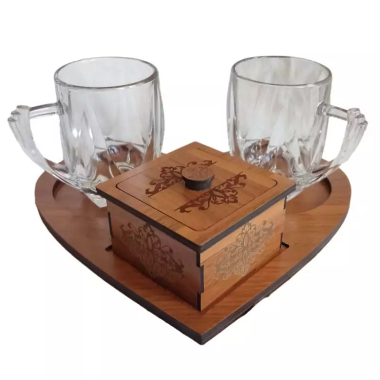 اردوخوری مدل قلبی دارای جا لیوانی و قندون ام دی اف 3 میل با کد C-16
