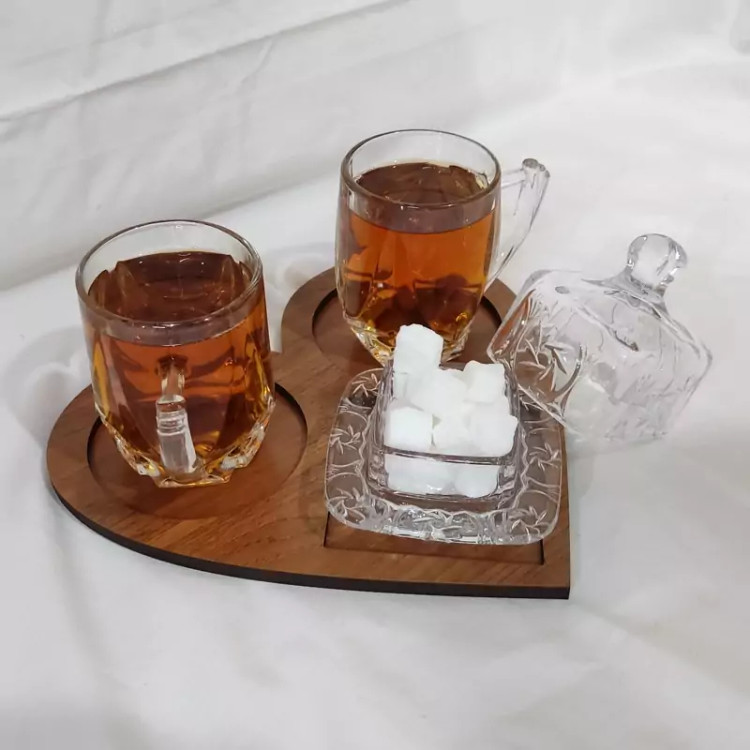 اردوخوری مدل قلبی دارای جا لیوانی و قندون ام دی اف 3 میل با کد C-16
