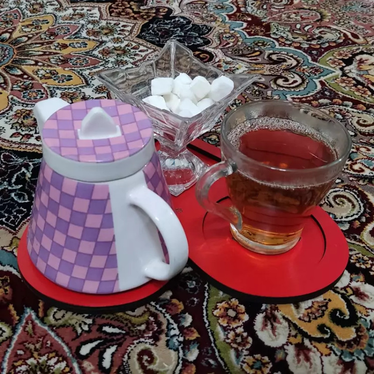 اردوخوری مدل قلبی دارای جا لیوانی و قندون ام دی اف 3 میل با کد C-16