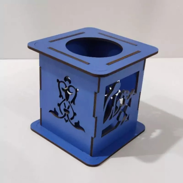 جامدادی رو میزی ام دی اف سه میل با طرح دوست دارم کد D-3 آبی