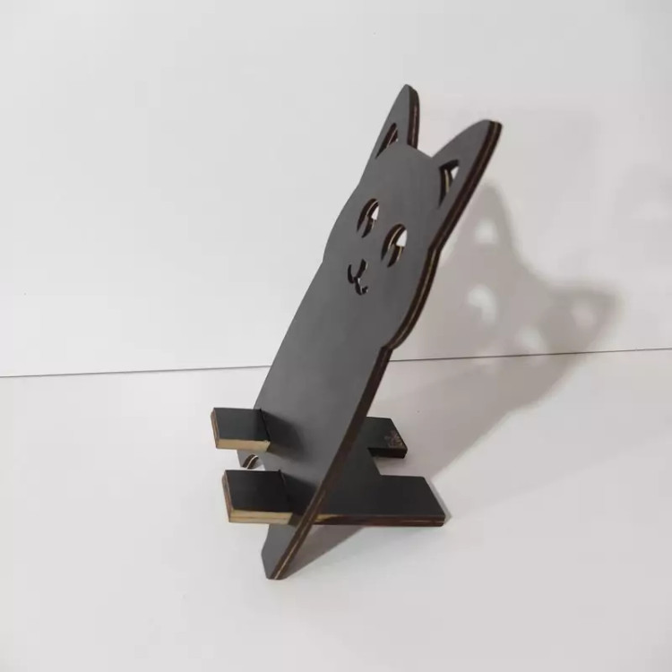 پایه چوبی نگهدارنده گوشی موبایل طرح گربه کدe-3