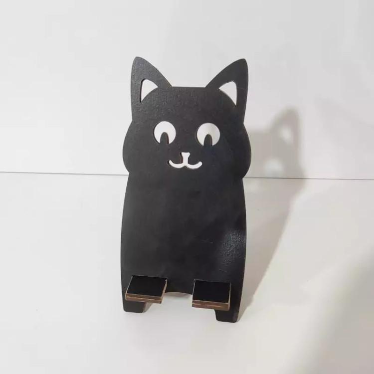 پایه چوبی نگهدارنده گوشی موبایل طرح گربه کدe-3