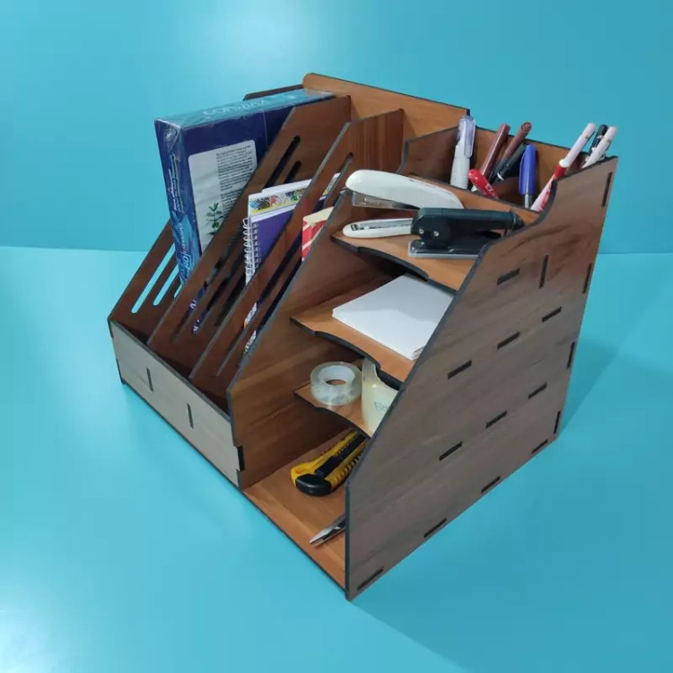 نظم دهنده 3خانه کتاب و 5خانه لوازم التحریر (چوبی) قهوه ای 2