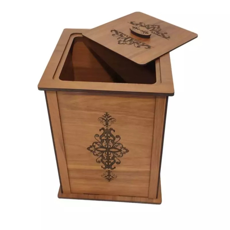 سطل زباله همراه با درب مدل طراحی اسلیمی ام دی اف 3میل با کد C-7