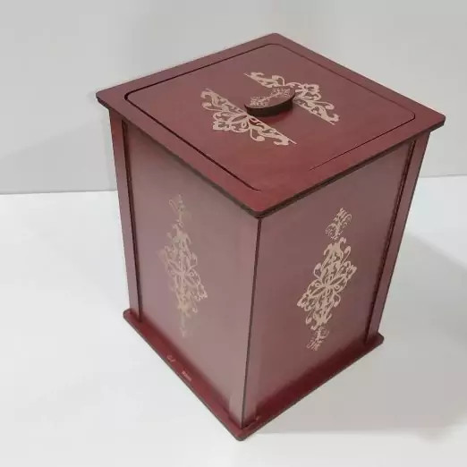 سطل زباله همراه با درب مدل طراحی اسلیمی ام دی اف 3میل با کد C-7