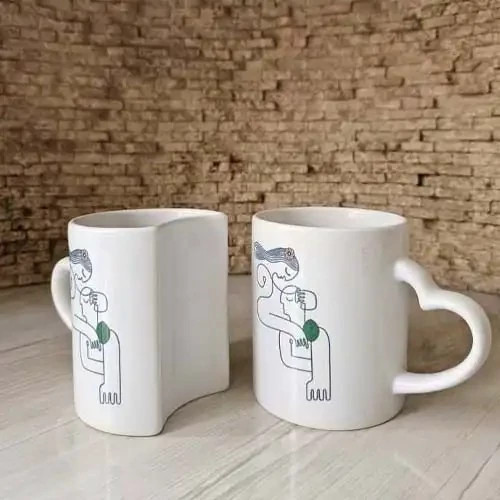 ماگ دسته قلبی دوقلو (سفارشی با طرح دلخواه)