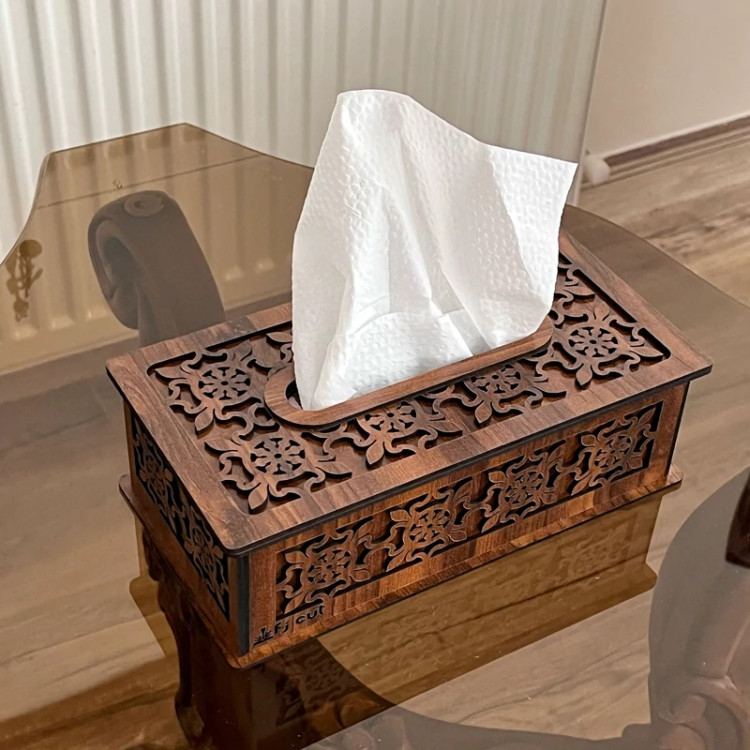 ست جا دستمال کاغذی و سطل زباله چوبی - مناسب برای جهیزیه عروس و اتاق خواب و اداره و... کد c-77