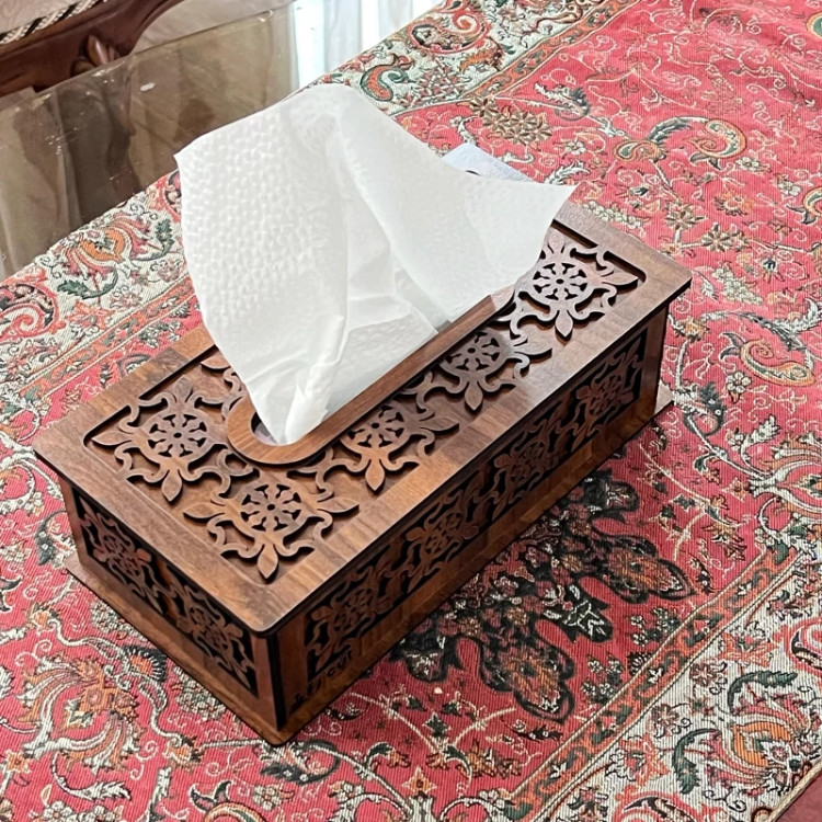 ست جا دستمال کاغذی و سطل زباله چوبی - مناسب برای جهیزیه عروس و اتاق خواب و اداره و... کد c-77